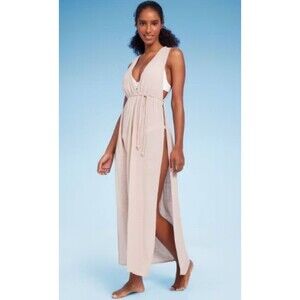 Shade & Shore Cover up midi Dress Small Gauze Beach Resort Minimalist Nautral